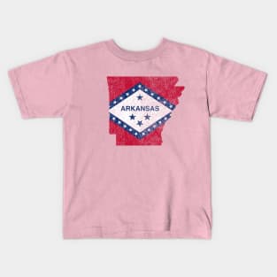 Arkansas Map and Flag distressed design Kids T-Shirt